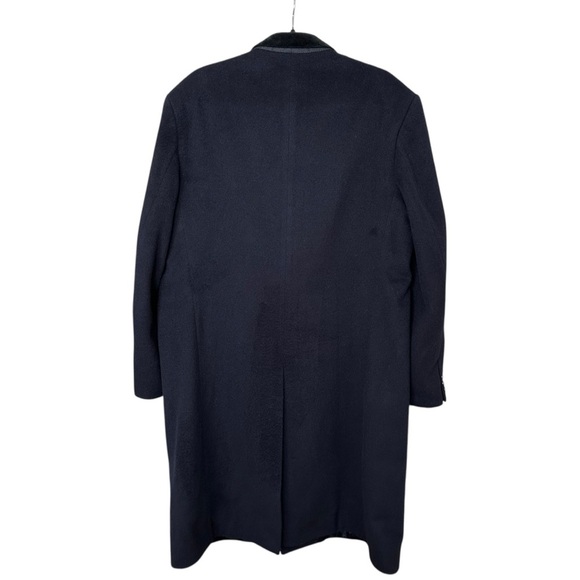 HARVIE & HUDSON London Vintage Navy Wool Overcoat Velvet Collar Quiet Luxury - Picture 4 of 16